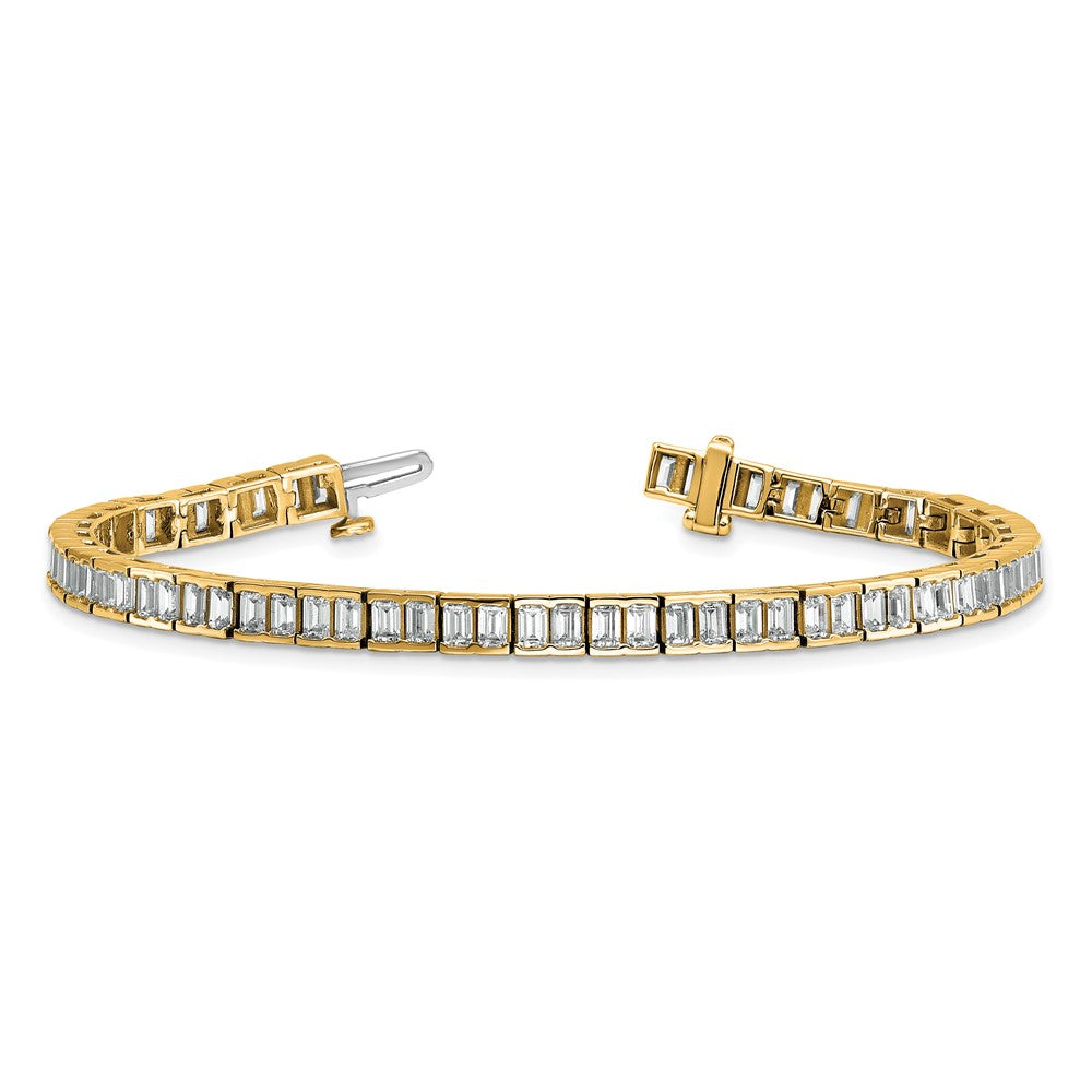 14K Yellow Gold 7 3/8 Carat Certified Lab Grown Diamond Vs+ F+ Emerald Bezel Set Tennis Bracelet