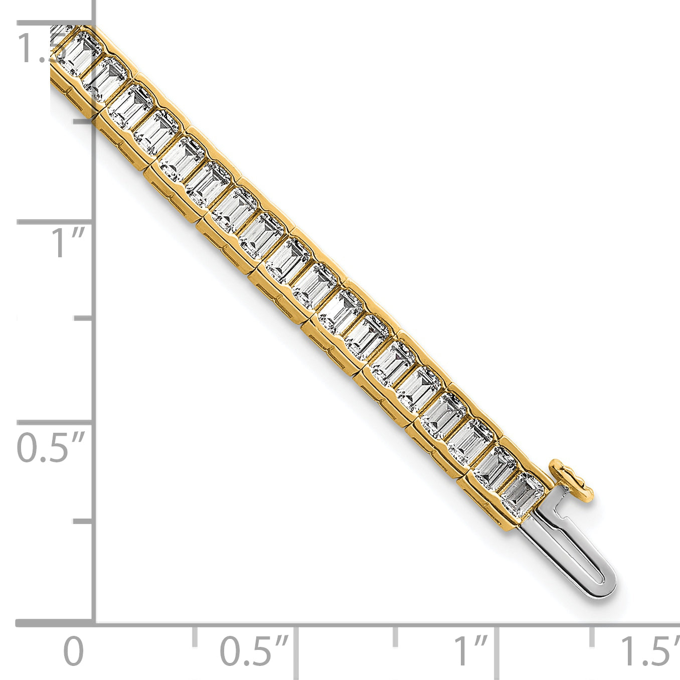 14K Yellow Gold 7 3/8 Carat Lab Grown Diamond Vs+ F+ Emerald Bezel Set Tennis Bracelet