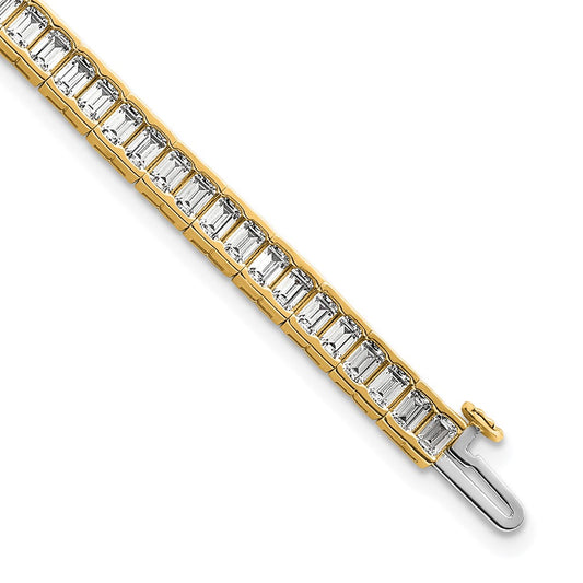 14K Yellow Gold 7 3/8 Carat Certified Lab Grown Diamond Vs+ F+ Emerald Bezel Set Tennis Bracelet