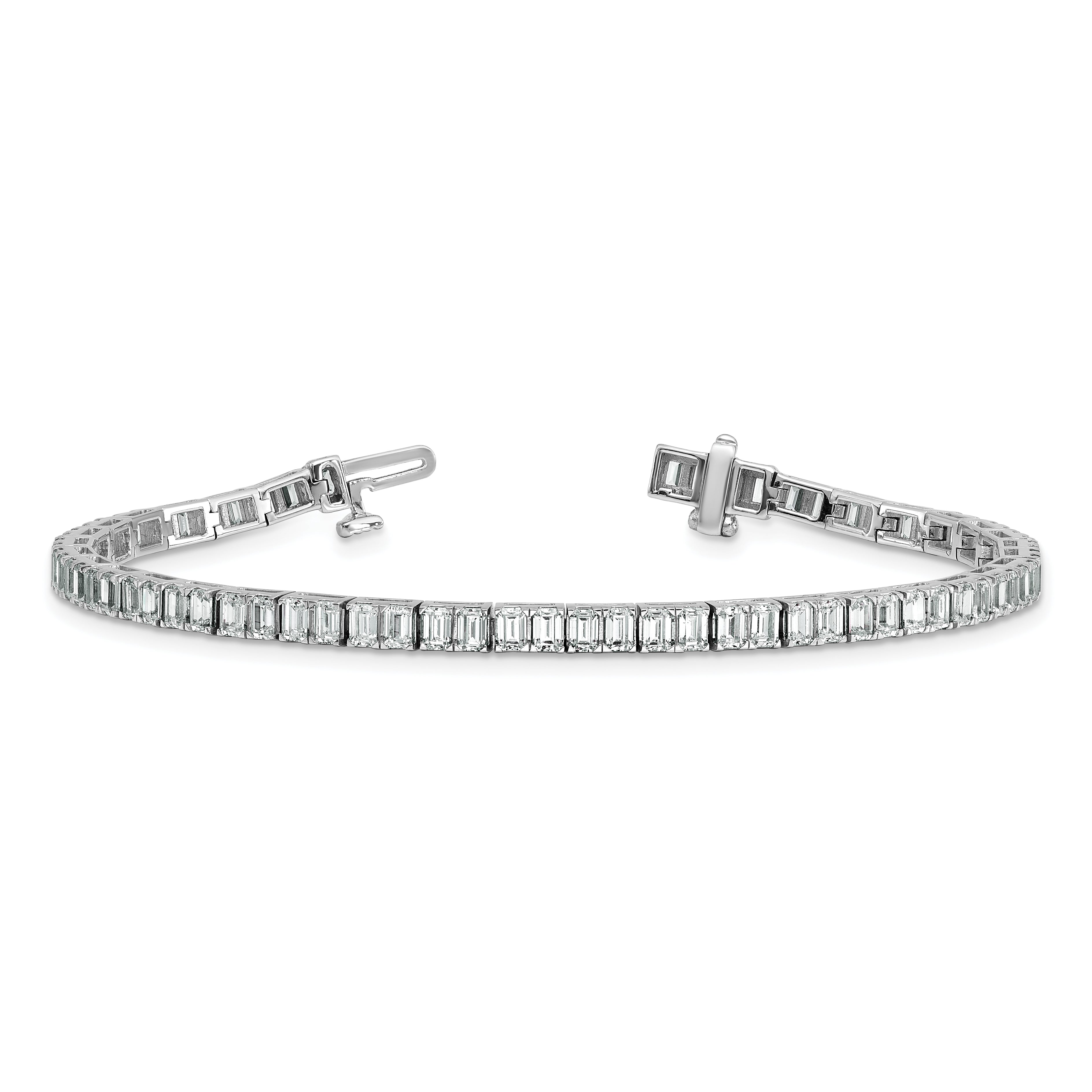 14K White Gold 7 Carat Certified Lab Grown Diamond Vs+ F+ Emerald Bezel Set Tennis Bracelet