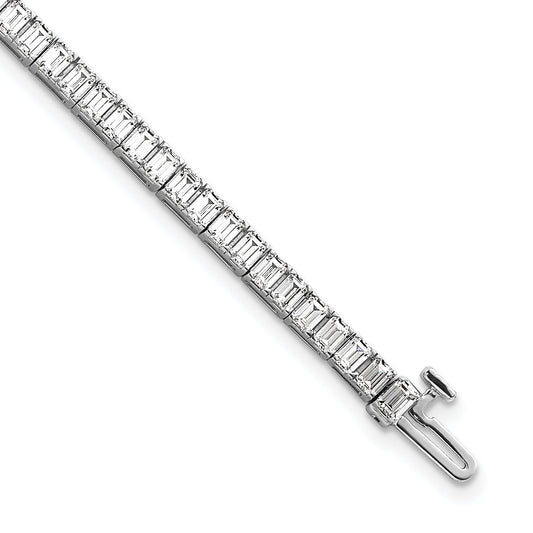 14K White Gold 7 Carat Lab Grown Diamond Vs+ F+ Emerald Bezel Set Tennis Bracelet