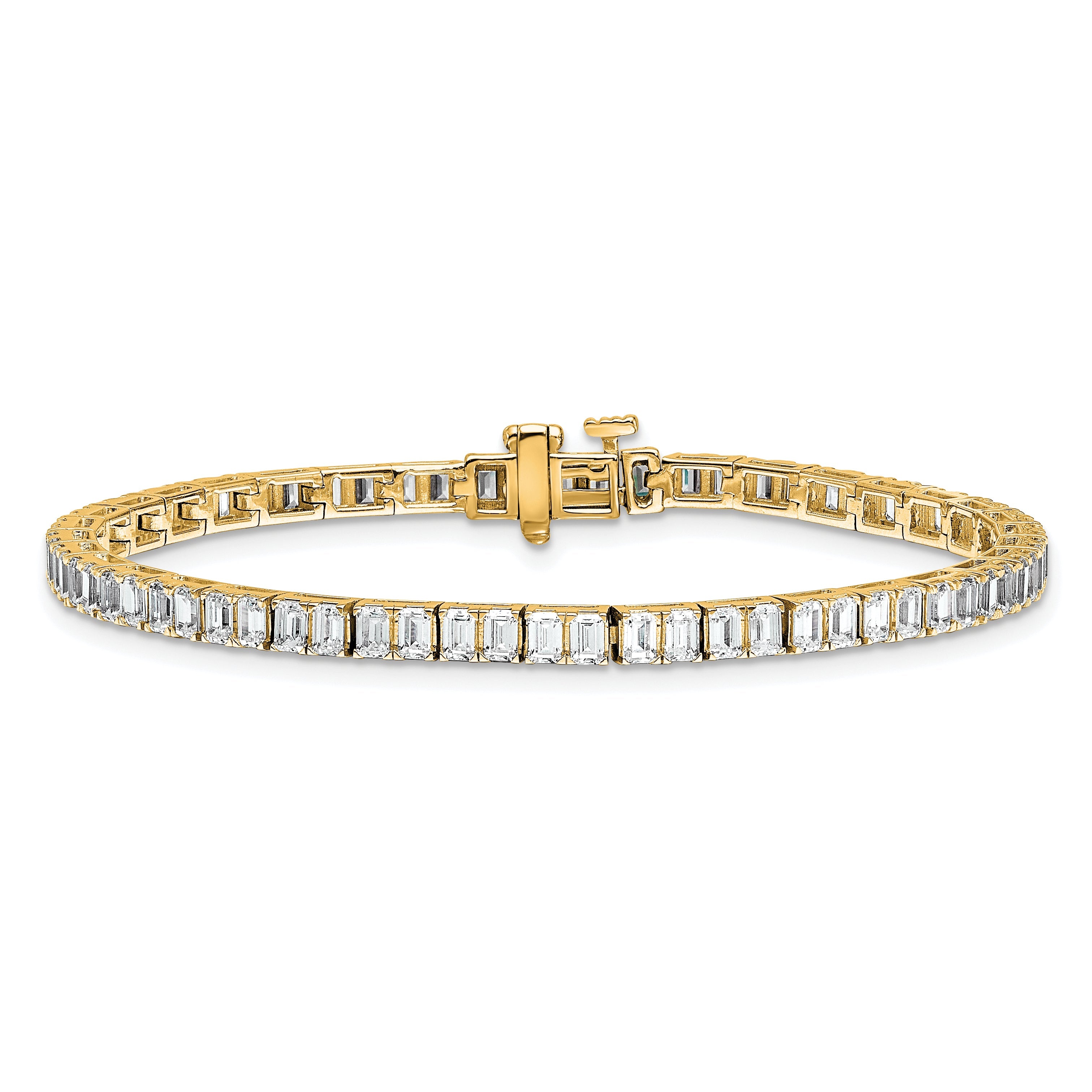 14K Yellow Gold 7 Carat Lab Grown Diamond Vs/Si+ G+ Emerald Bezel Set Tennis Bracelet