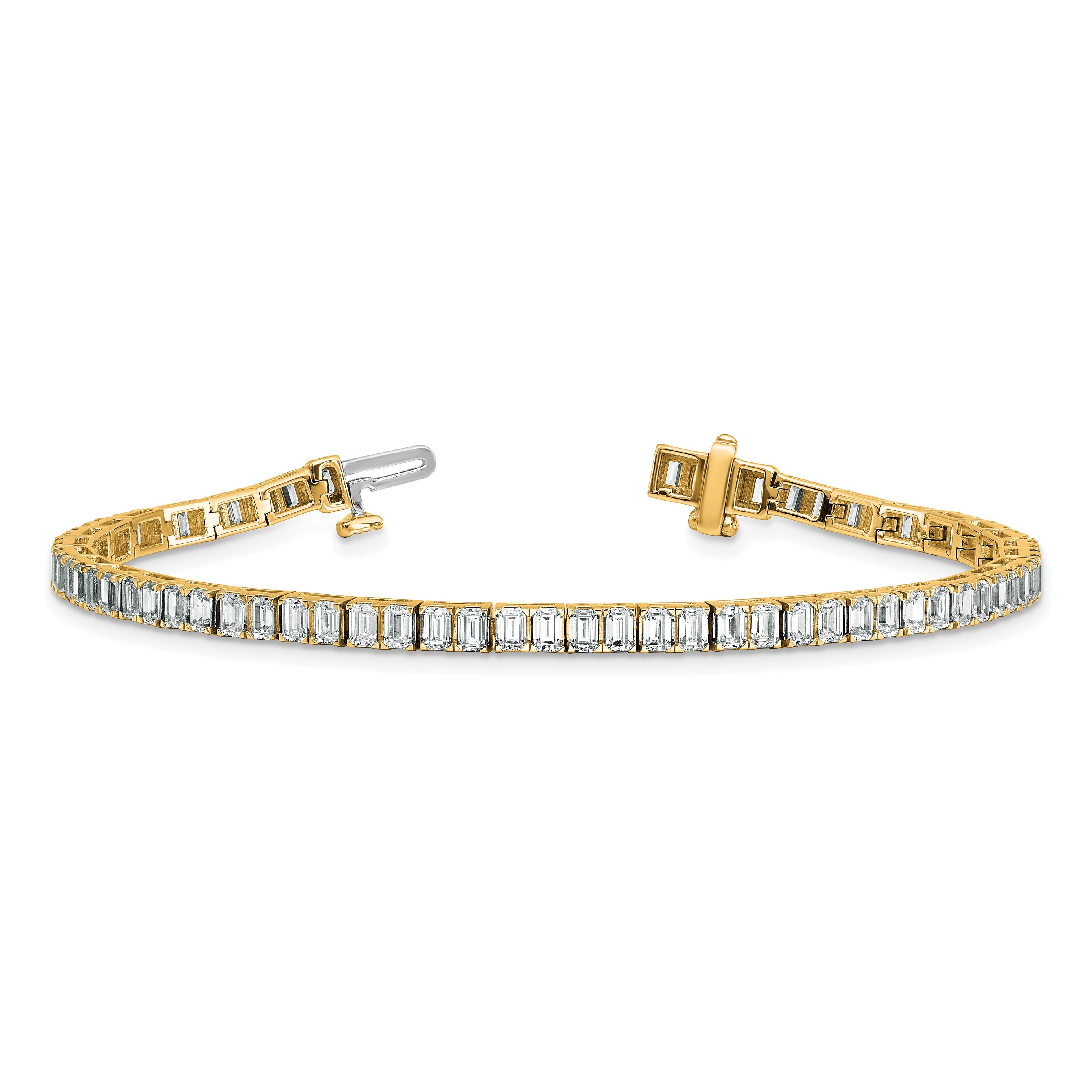 14K Yellow Gold 7 Carat Certified Lab Grown Diamond Vs/Si+ G+ Emerald Bezel Set Tennis Bracelet