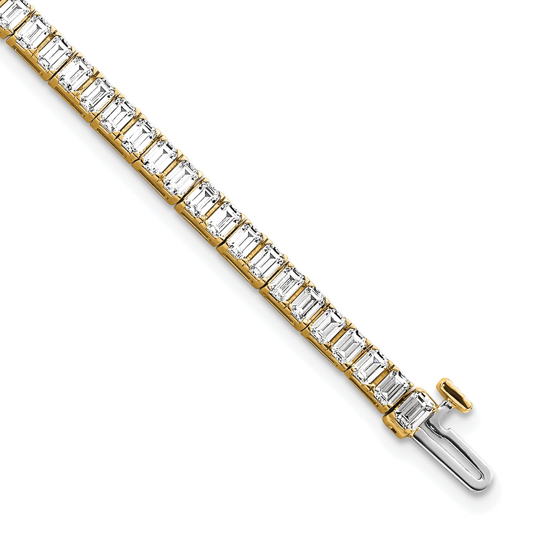 14K Yellow Gold 7 Carat Lab Grown Diamond Vs/Si+ G+ Emerald Bezel Set Tennis Bracelet