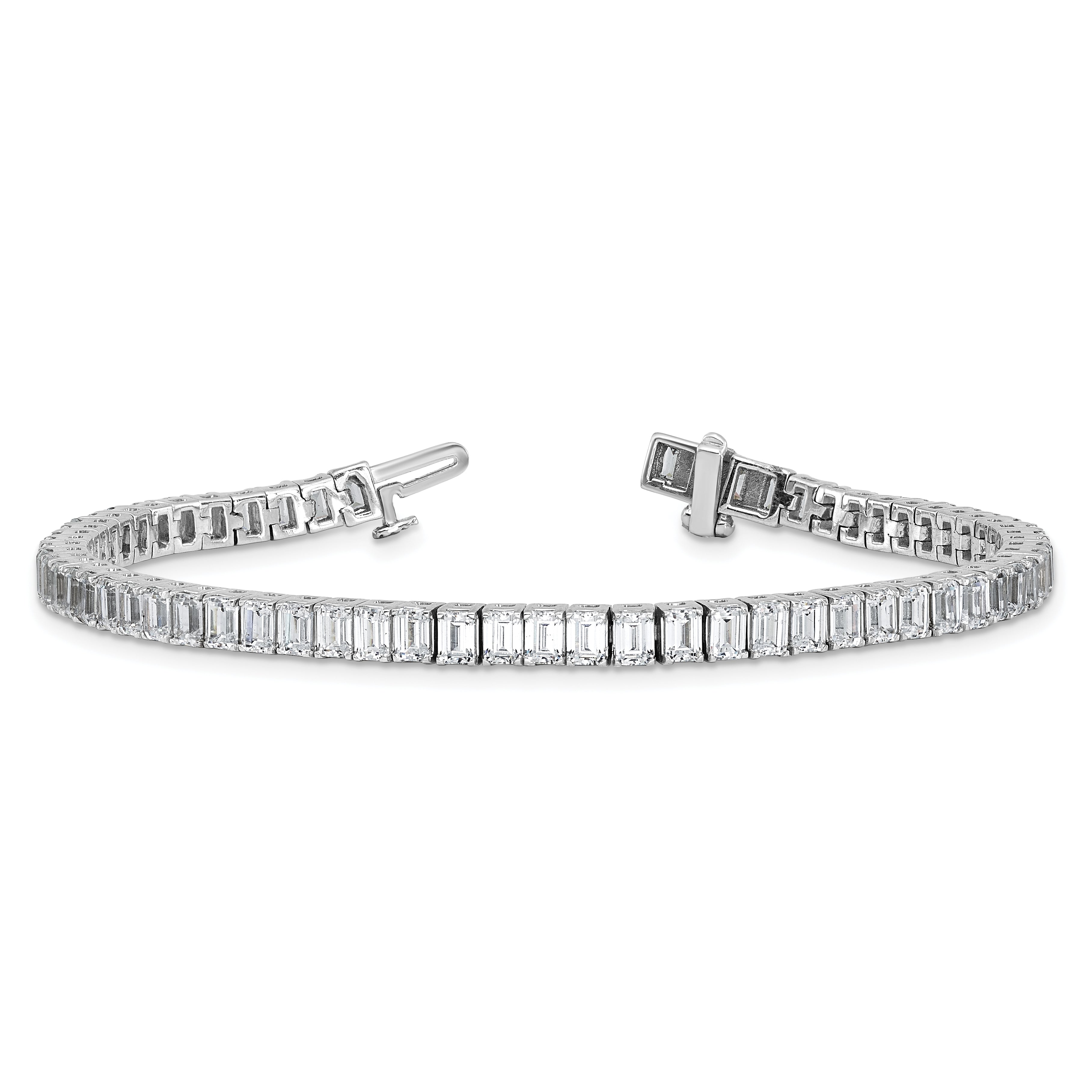 14K White Gold 10 Carat Lab Grown Diamond Vs/Si+ G+ Emerald Bezel Set Tennis Bracelet