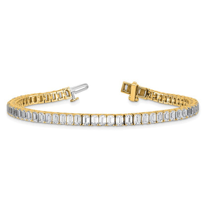 14K Yellow Gold 10 Carat Certified Lab Grown Diamond Vs/Si+ G+ Emerald Bezel Set Tennis Bracelet