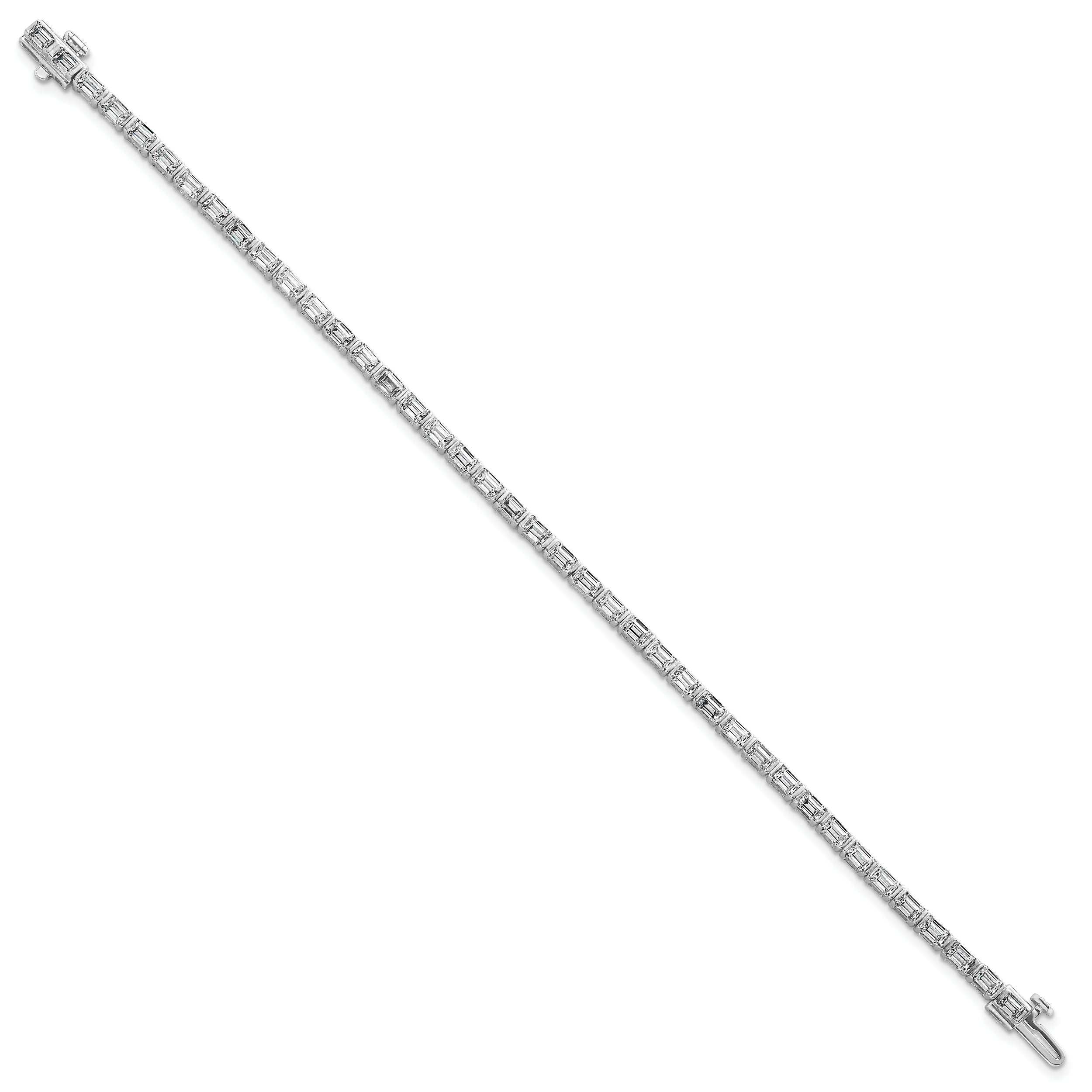 14K White Gold 4 3/4 Carat Lab Grown Diamond Vs/Si+ G+ Emerald Bezel Set Tennis Bracelet