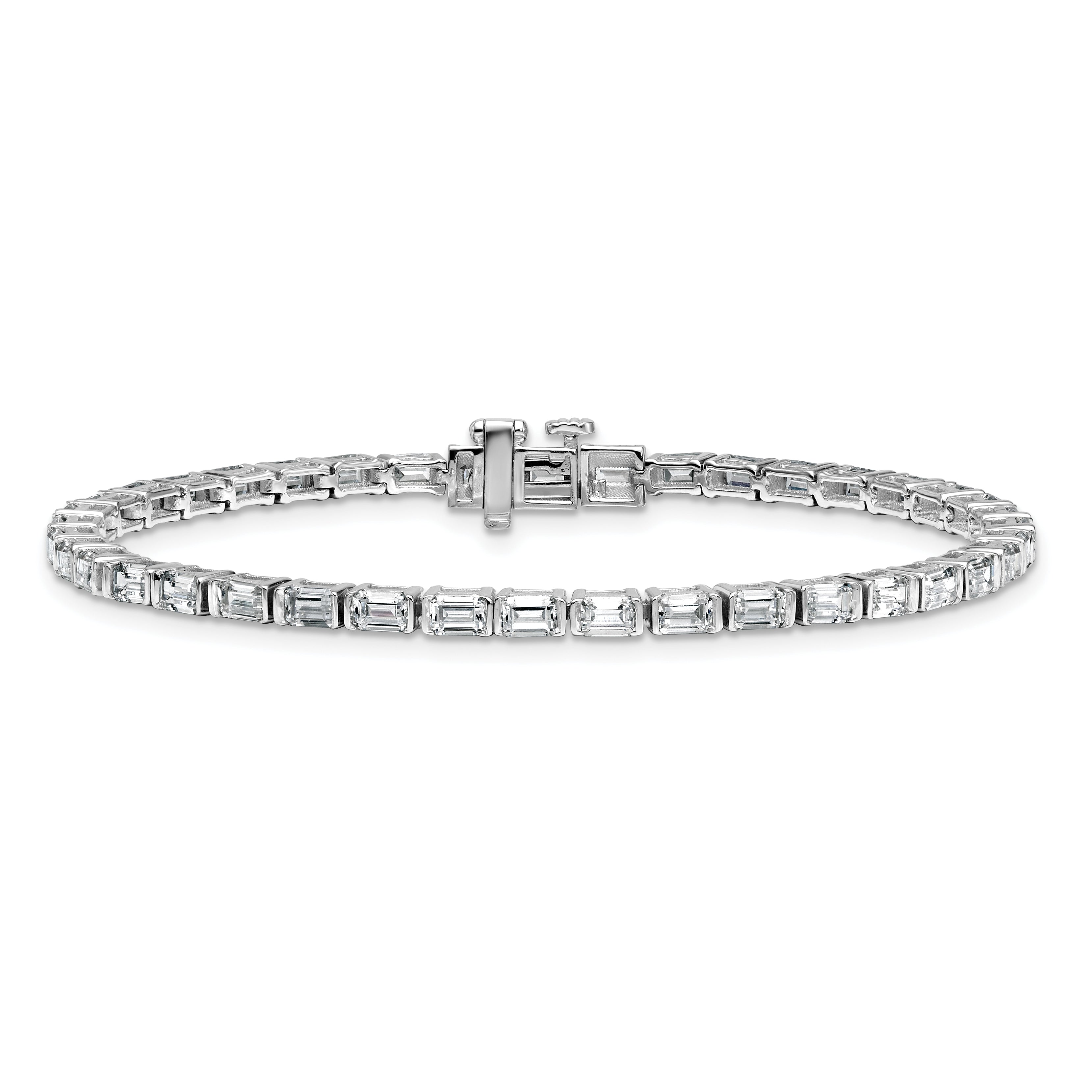 14K White Gold 4 3/4 Carat Lab Grown Diamond Vs/Si+ G+ Emerald Bezel Set Tennis Bracelet