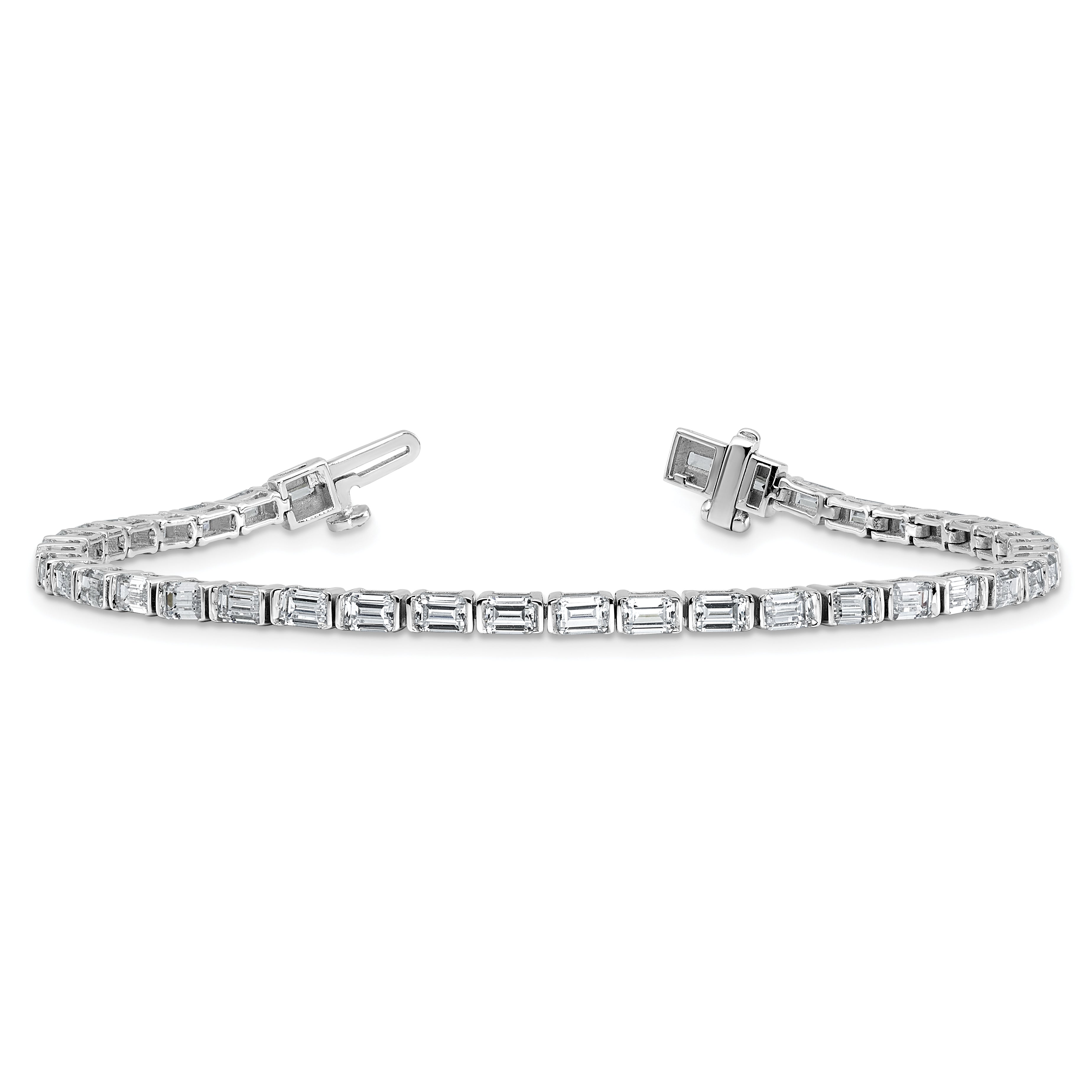14K White Gold 4 3/4 Carat Lab Grown Diamond Vs+ F+ Emerald Bezel Set Tennis Bracelet