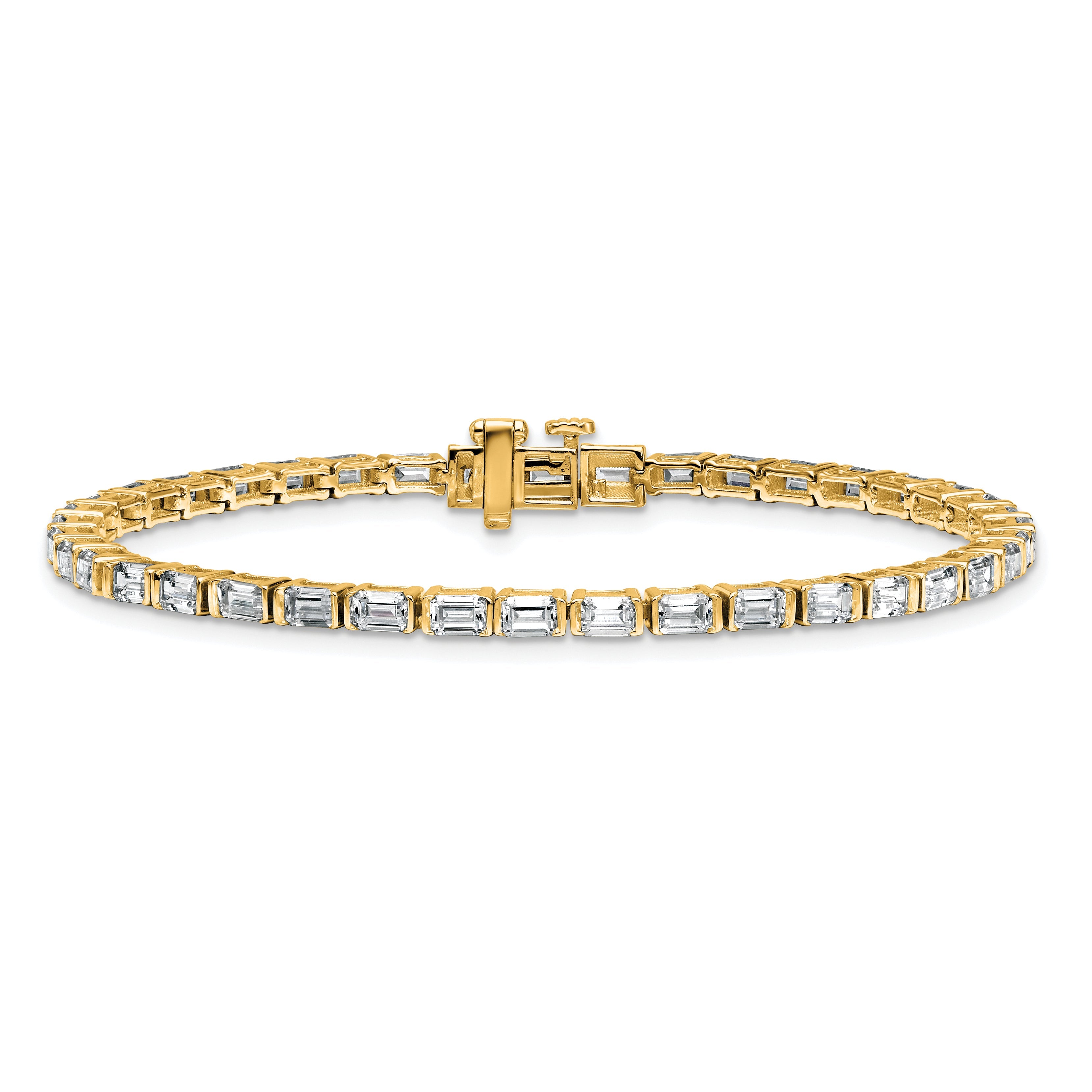 14K Yellow Gold 4 3/4 Carat Certified Lab Grown Diamond Vs+ F+ Emerald Bezel Set Tennis Bracelet