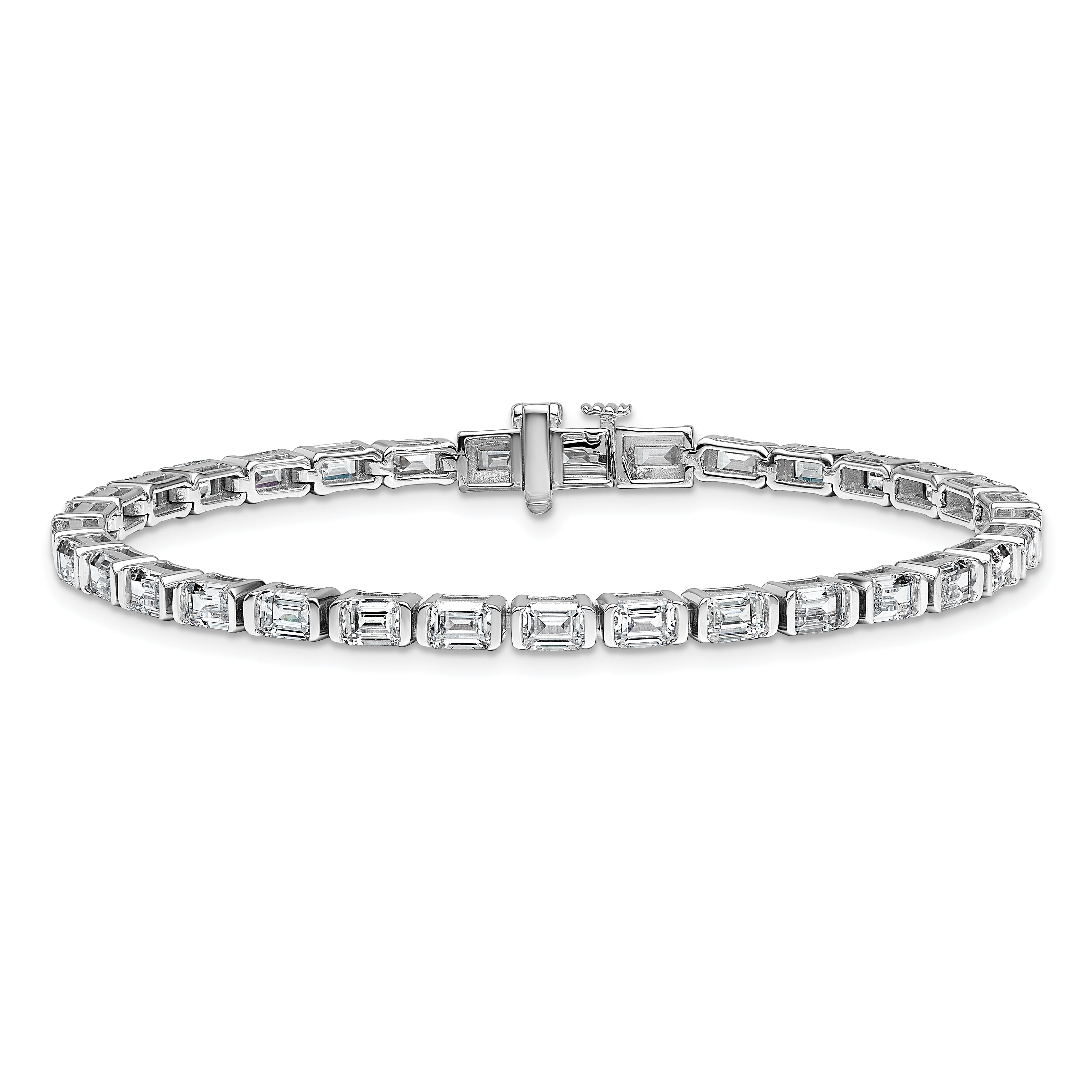 14K White Gold 7 1/2 Carat Lab Grown Diamond Vs+ F+ Emerald Bezel Set Tennis Bracelet