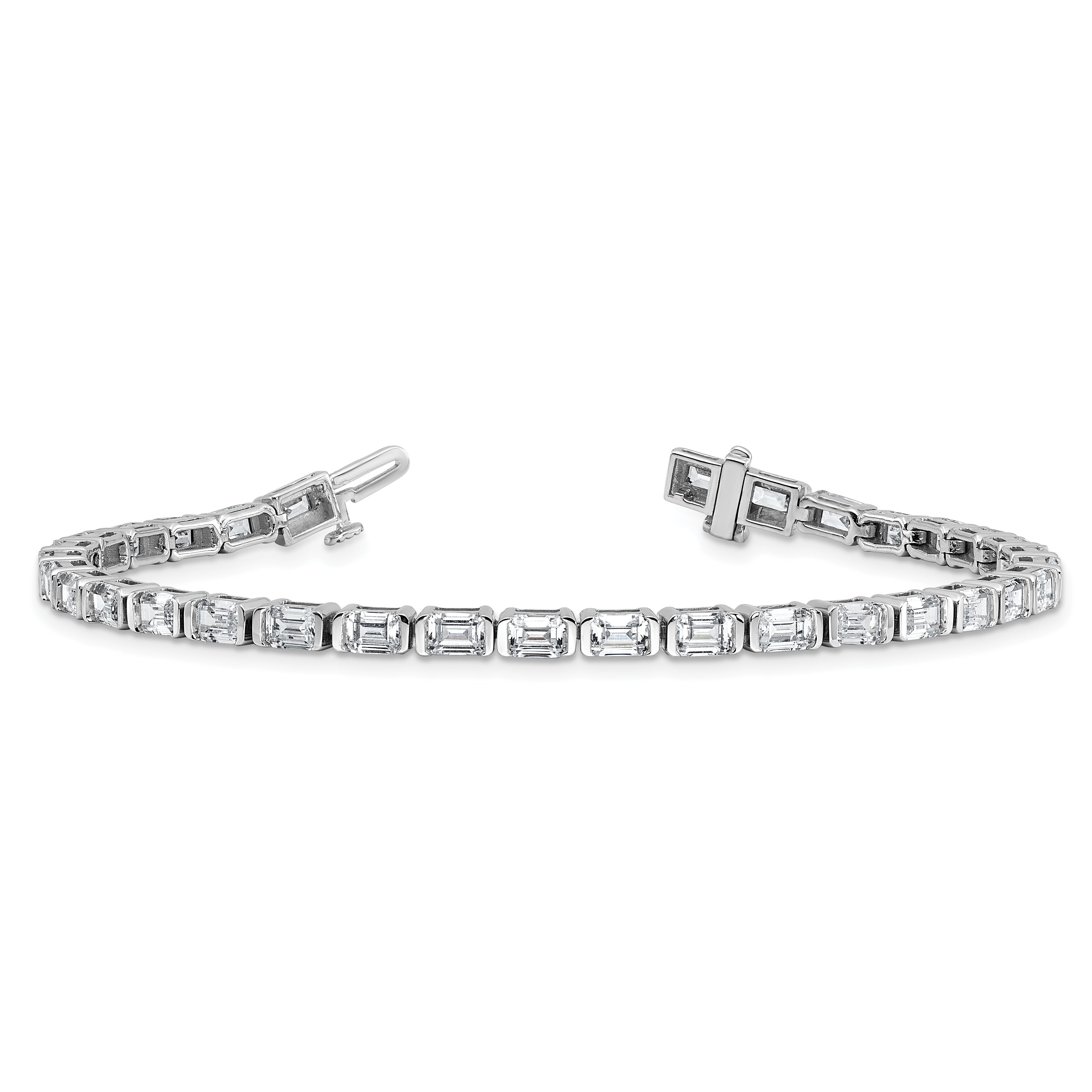 14K White Gold 7 1/2 Carat Lab Grown Diamond Vs+ F+ Emerald Bezel Set Tennis Bracelet