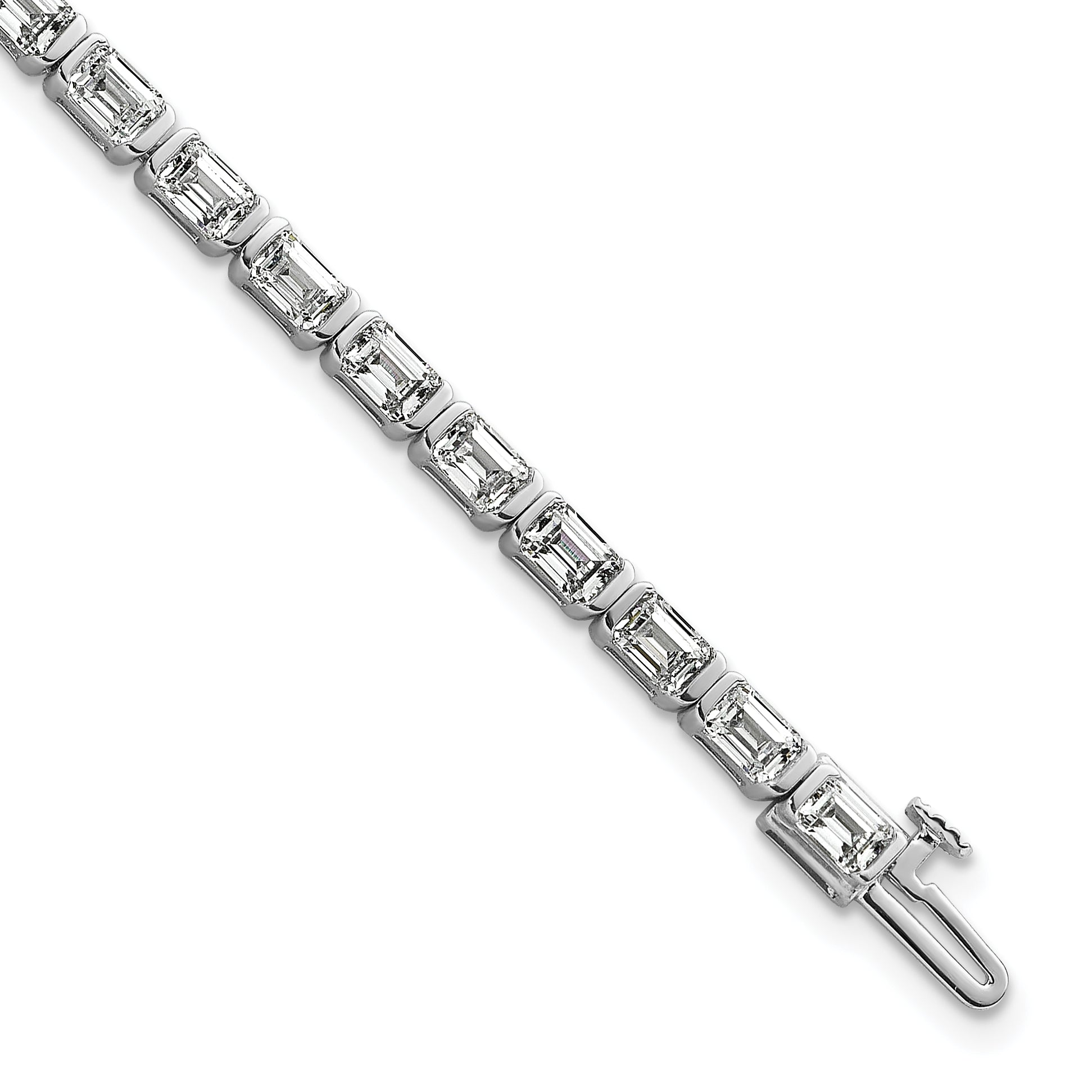 14K White Gold 7 1/2 Carat Lab Grown Diamond Vs+ F+ Emerald Bezel Set Tennis Bracelet
