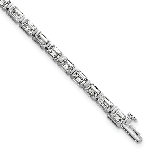 14K White Gold 7 1/2 Carat Lab Grown Diamond Vs+ F+ Emerald Bezel Set Tennis Bracelet