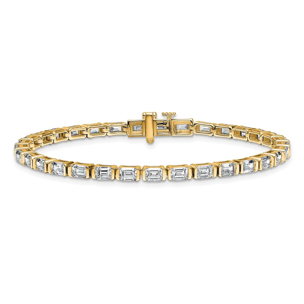 14K Yellow Gold 7 1/2 Carat Certified Lab Grown Diamond Vs+ F+ Emerald Bezel Set Tennis Bracelet