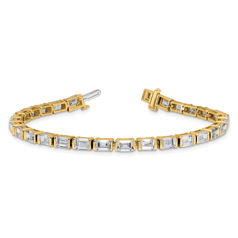 14K Yellow Gold 10 Carat Lab Grown Diamond Vs/Si+ G+ Emerald Bezel Set Tennis Bracelet