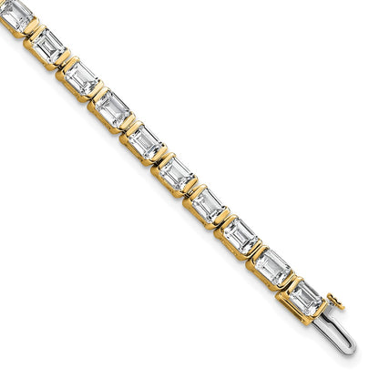 14K Yellow Gold 10 Carat Lab Grown Diamond Vs/Si+ G+ Emerald Bezel Set Tennis Bracelet