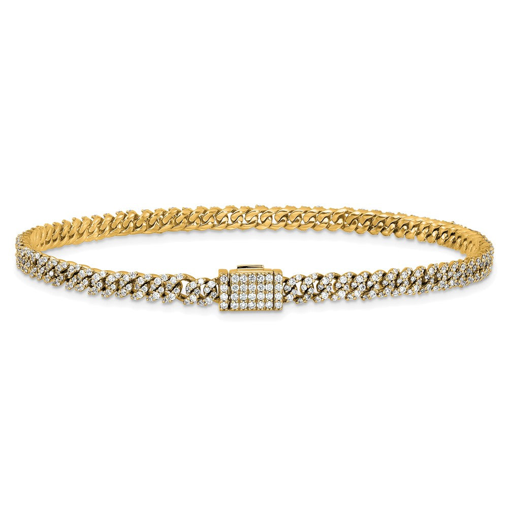 14K Yellow Gold 2 Carat Lab Grown Diamond Vs/Si+ G+ 4mm Pav‚Äö Cuban Link Bracelet