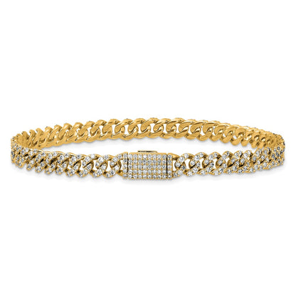 14K Yellow Gold 3 1/3 Carat Lab Grown Diamond Vs+ F+ 4mm Pav‚Äö Cuban Link Bracelet