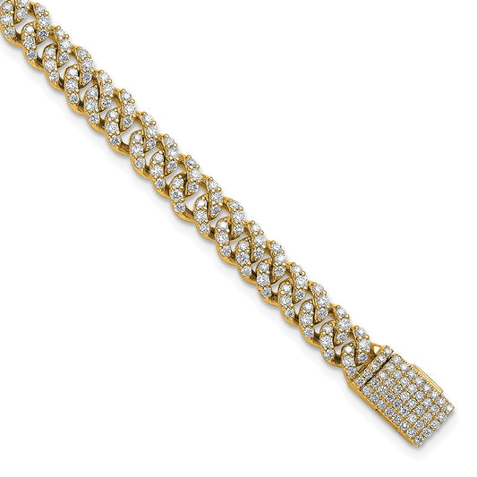 14K Yellow Gold 3 1/3 Carat Lab Grown Diamond Vs+ F+ 4mm Pav‚Äö Cuban Link Bracelet