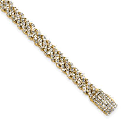 10K Yellow Gold 3 1/3 Carat Lab Grown Diamond Vs+ F+ 4mm Pav‚Äö Cuban Link Bracelet