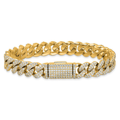 10K Yellow Gold 6 1/6 Carat Lab Grown Diamond Vs+ F+ 4mm Pav‚Äö Cuban Link Bracelet