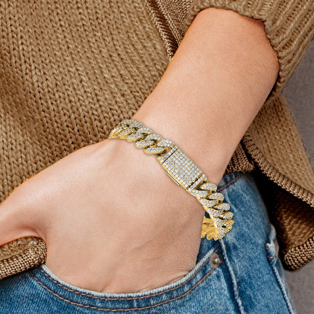 14K Yellow Gold 9 1/6 Carat Lab Grown Diamond Vs+ F+ 4mm Pav‚Äö Cuban Link Bracelet