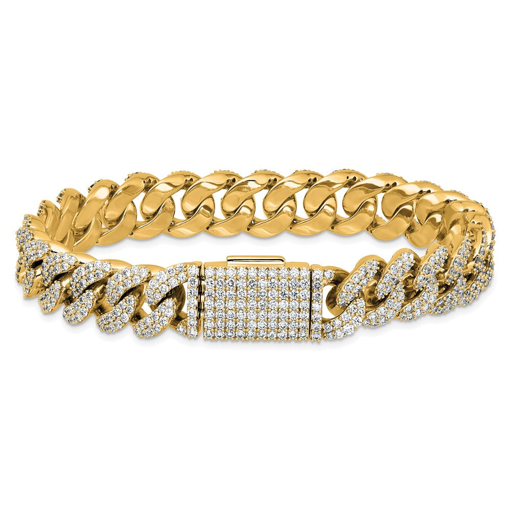 14K Yellow Gold 9 1/6 Carat Lab Grown Diamond Vs/Si+ G+ 4mm Pav‚Äö Cuban Link Bracelet