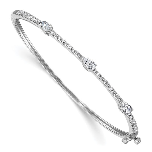 14K White Gold True Origin 1 3/8 Carat Lab Grown Diamond Vs D E F Round And Pear 6.75 Inch Bangle
