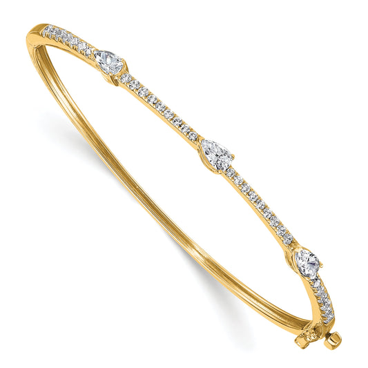 14K Yellow Gold True Origin 1 3/8 Carat Lab Grown Diamond Vs D E F Round And Pear 6.75 Inch Bangle