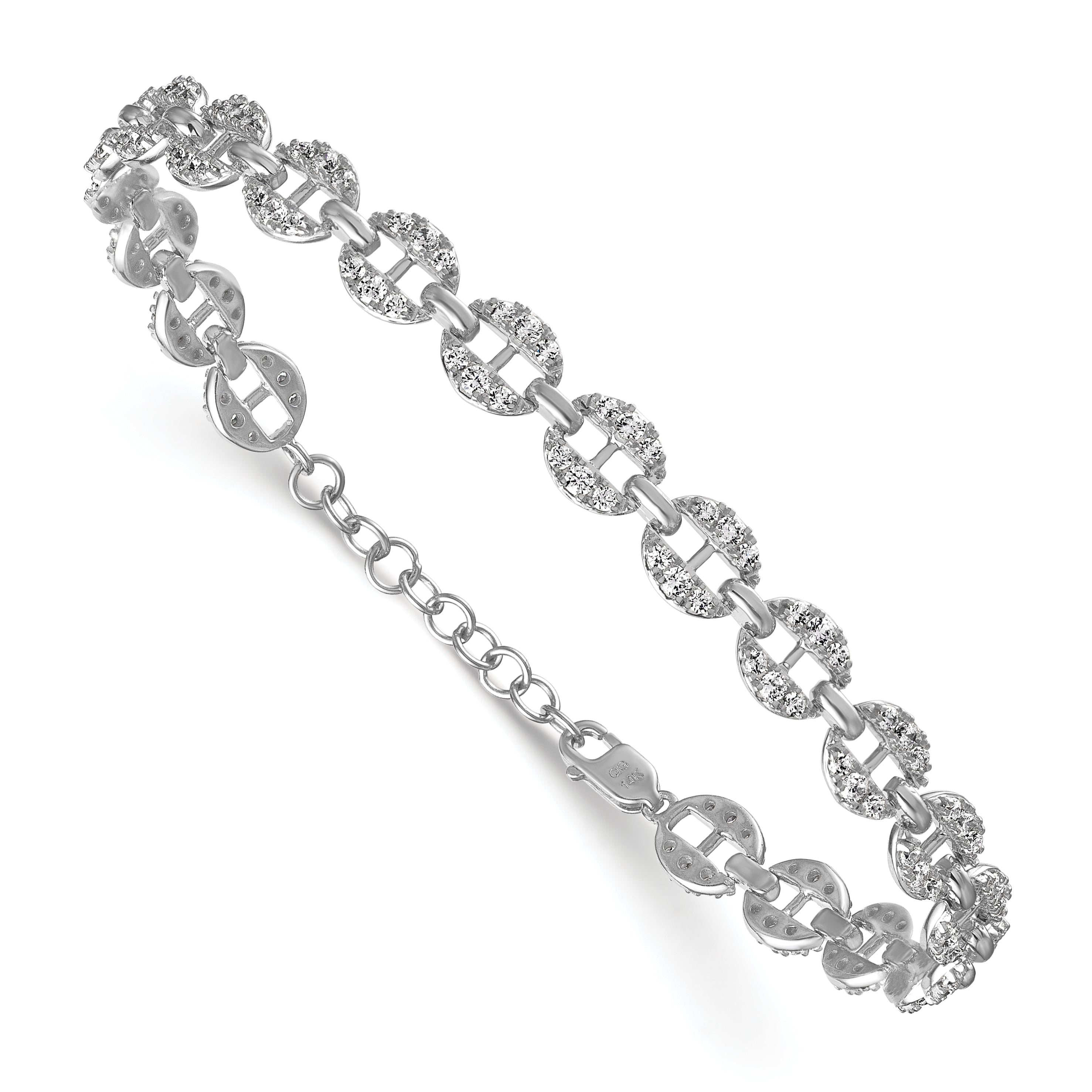 14K White Gold True Origin 1 7/8 Carat Lab Grown Diamond Vs Def 7 Inch Anchor Link Bracelet With A Extension