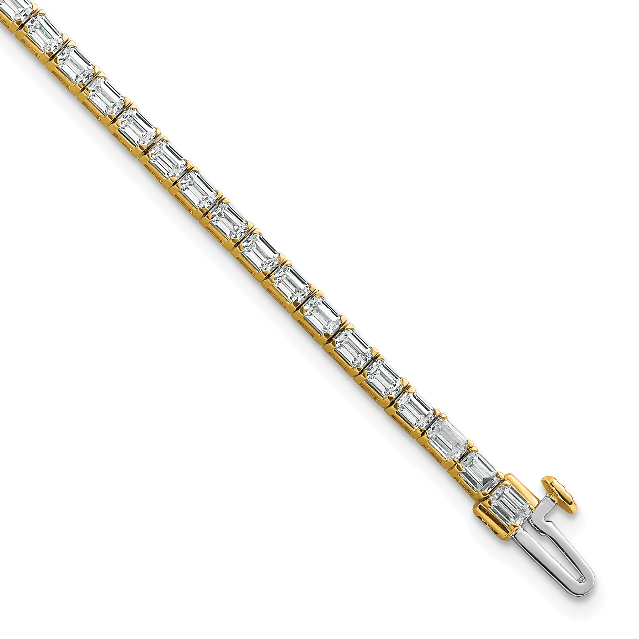 14K Yellow Gold Lab Grown Diamond Vs+ F+ Emerald Tennis Bracelet