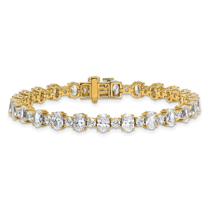 14K Yellow Gold 11 Carat Lab Grown Diamond Vs+ F+ Complete Oval And Round Tennis Bracelet