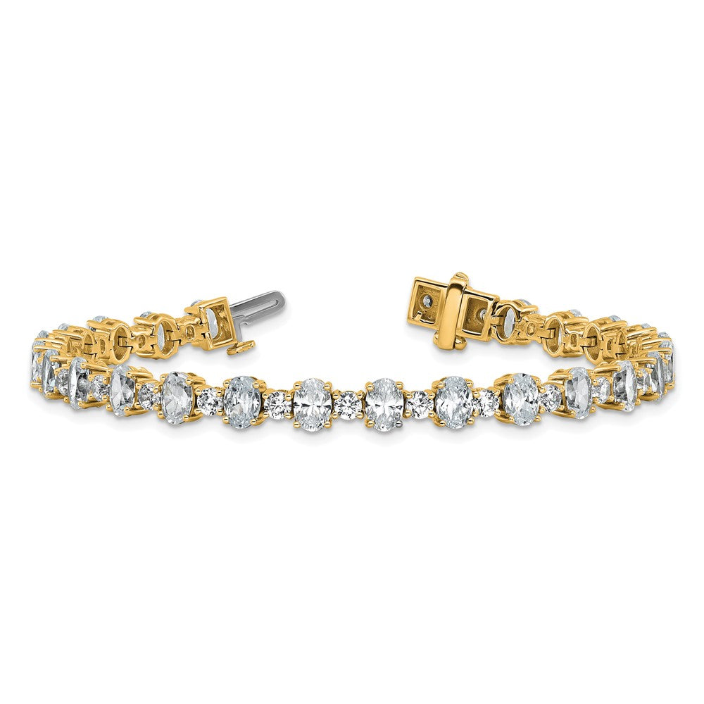 14K Yellow Gold 11 Carat Lab Grown Diamond Vs/Si+ G+ Complete Oval And Round Tennis Bracelet