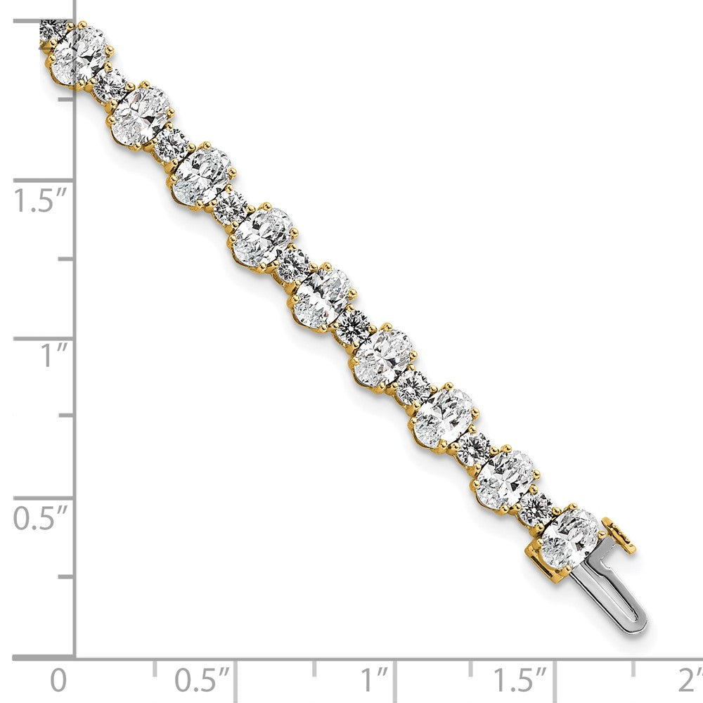 14K Yellow Gold 11 Carat Lab Grown Diamond Vs+ F+ Complete Oval And Round Tennis Bracelet