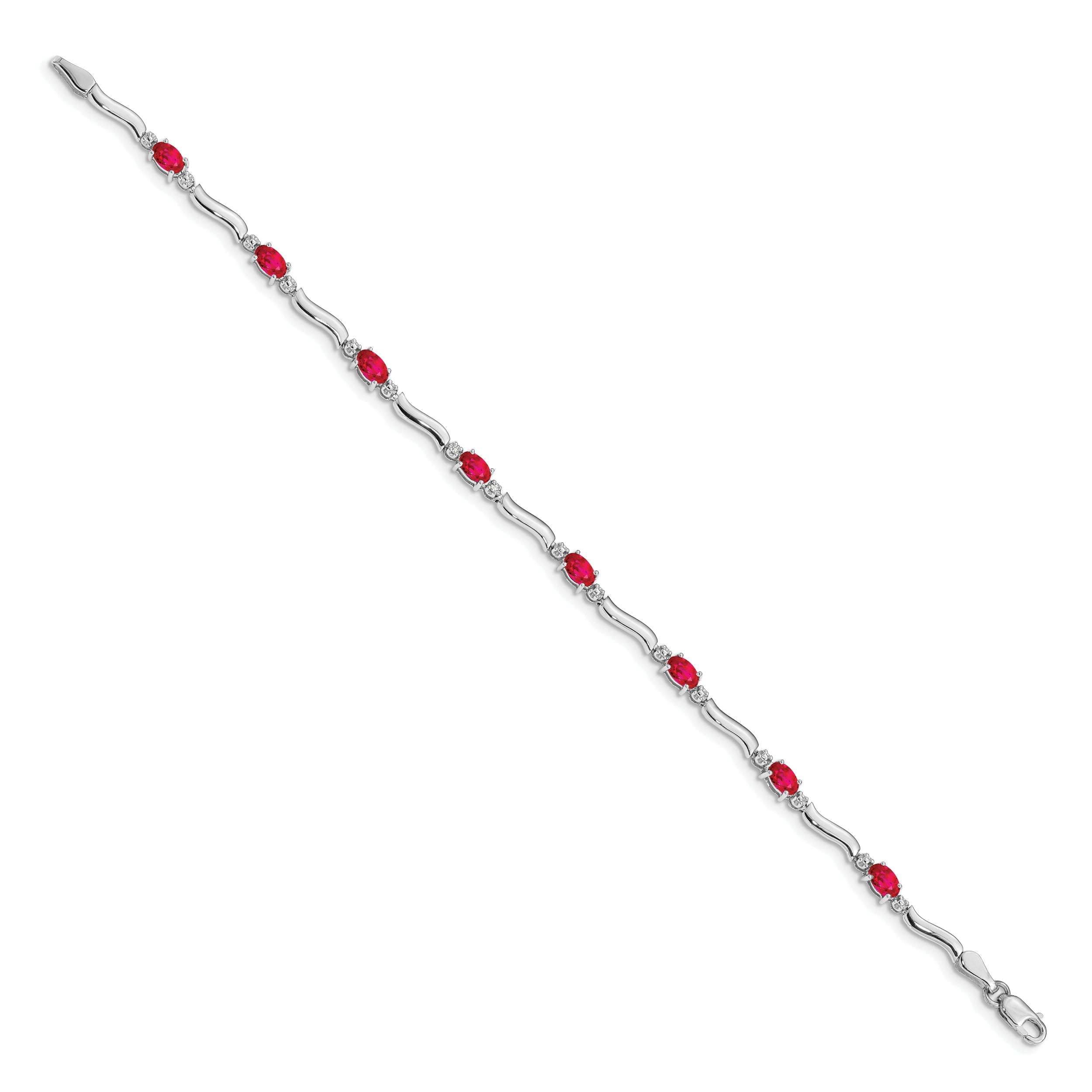 10K White Gold Diamond And Ruby Bracelet