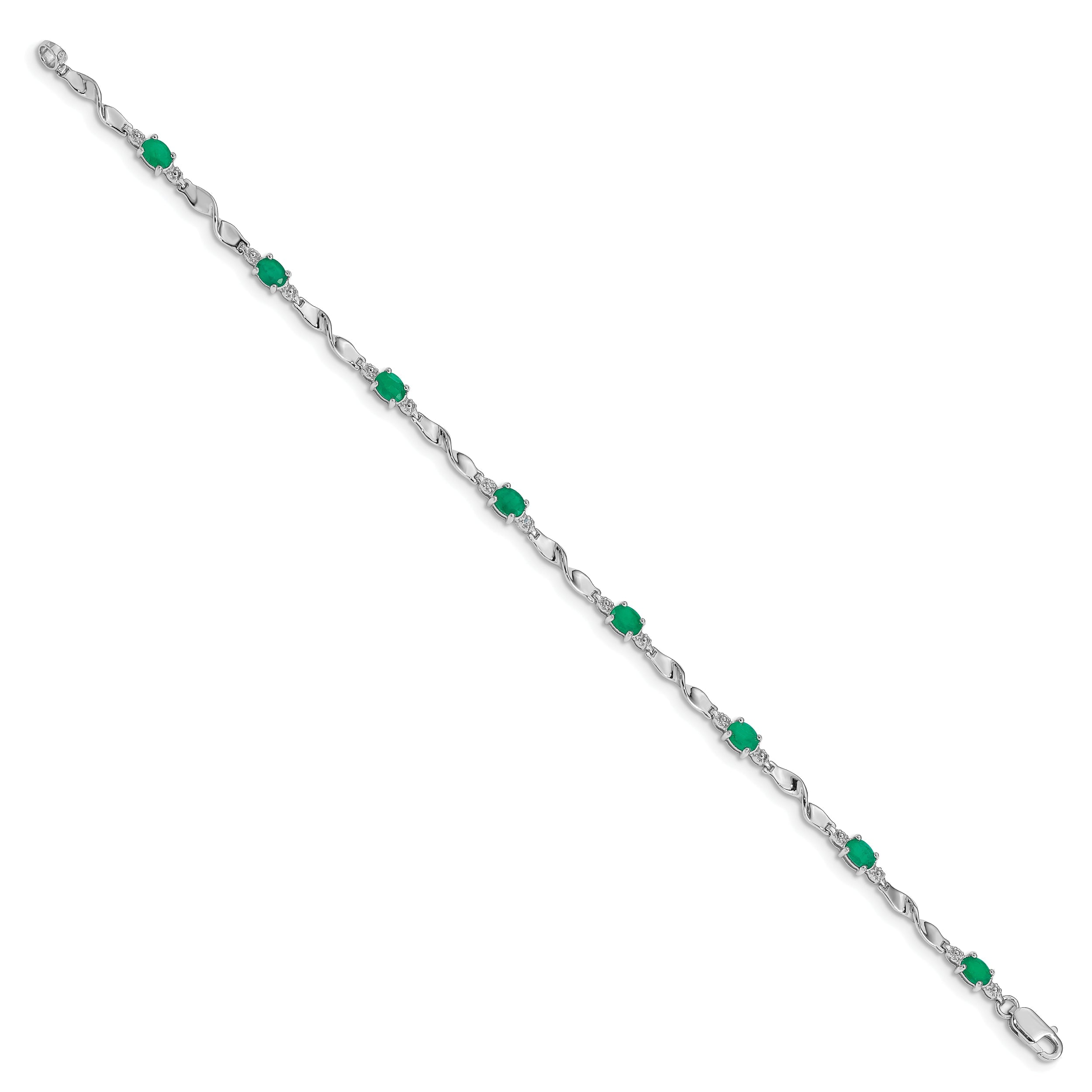 10K White Gold Diamond And Emerald Bracelet