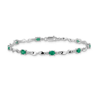 10K White Gold Diamond And Emerald Bracelet