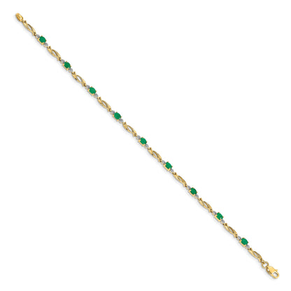 10K Yellow Gold Diamond And Oval Emerald Bracelet