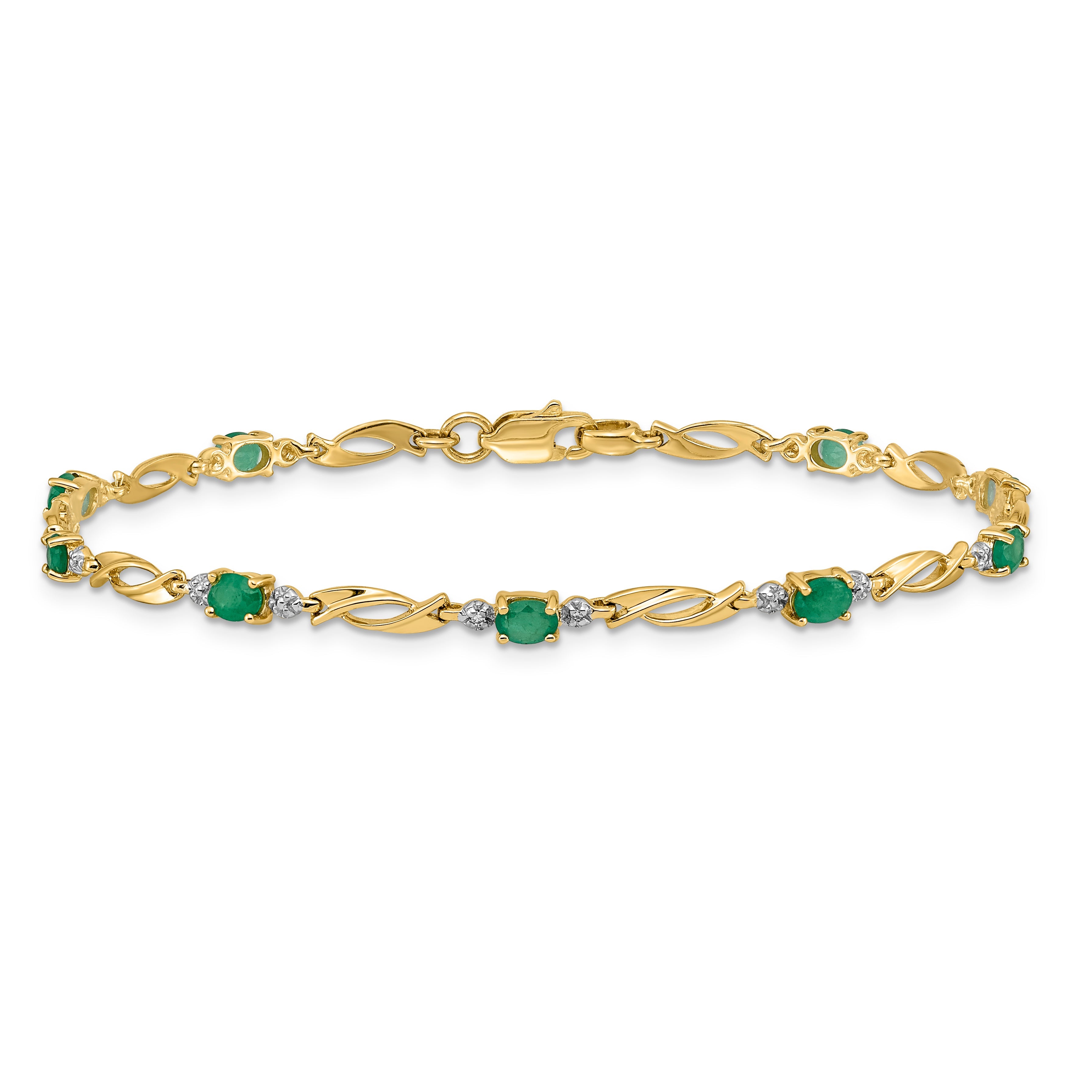 10K Yellow Gold Diamond And Oval Emerald Bracelet