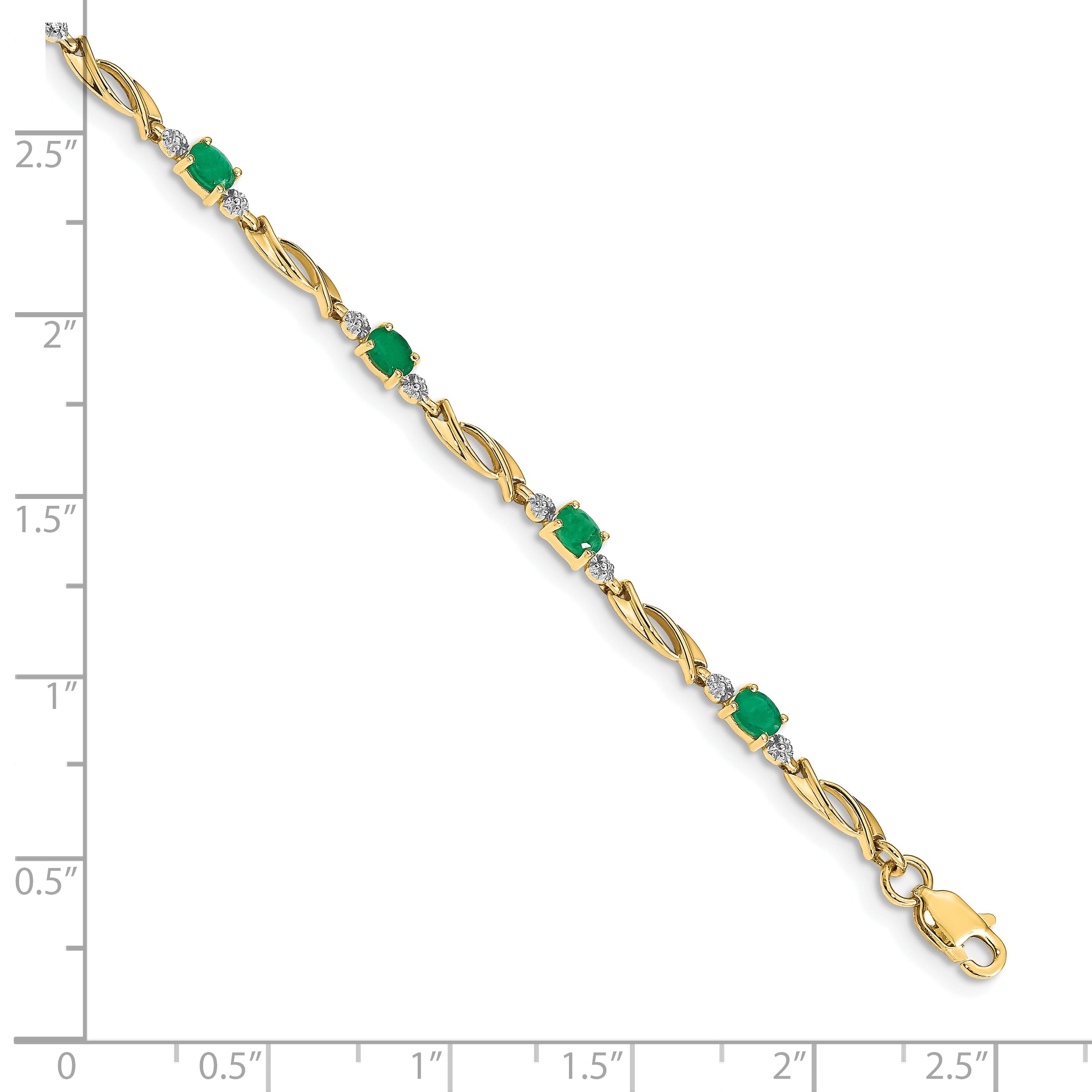 10K Yellow Gold Diamond And Oval Emerald Bracelet