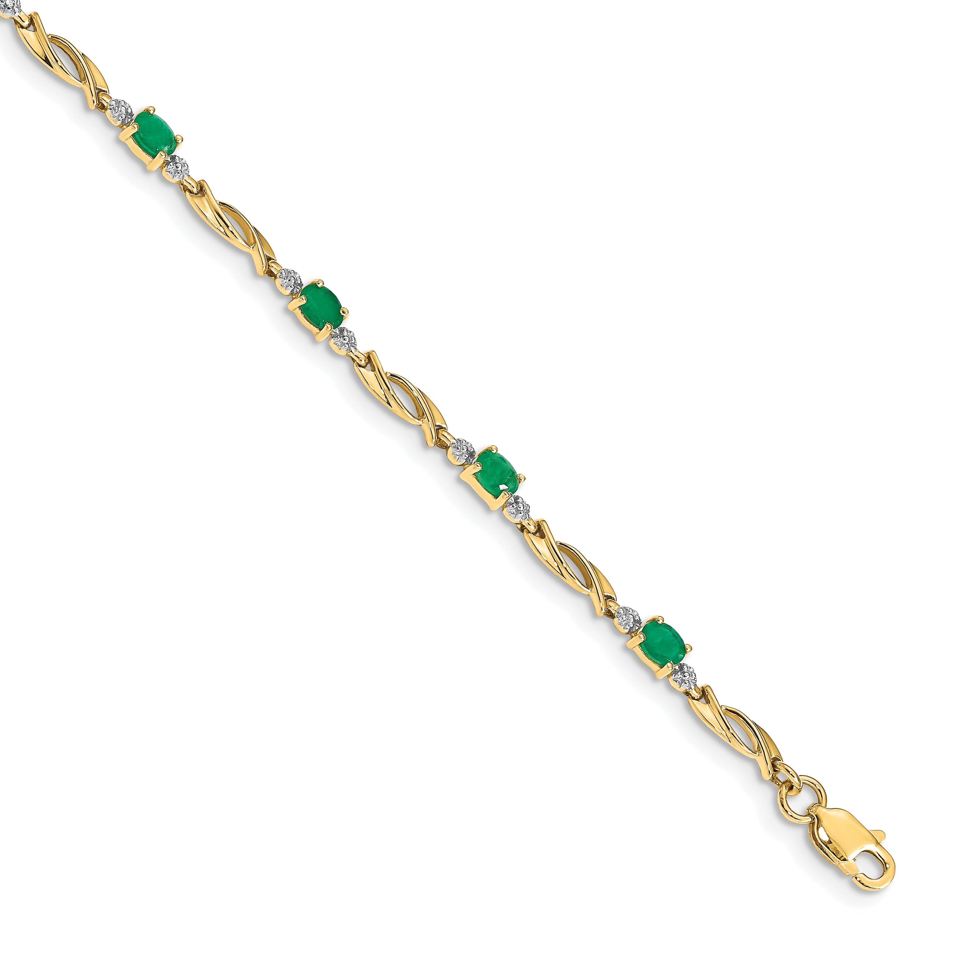 10K Yellow Gold Diamond And Oval Emerald Bracelet