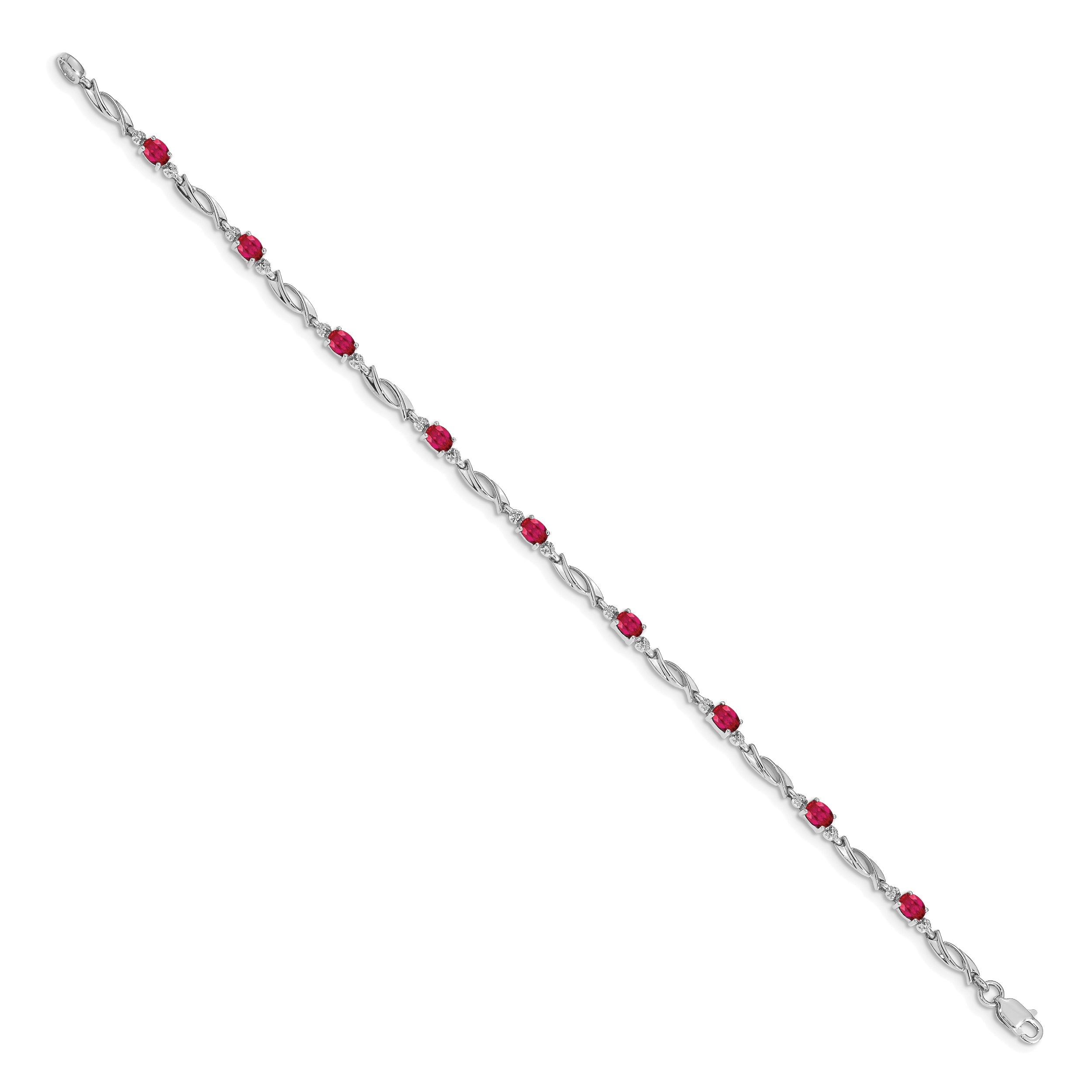 10K White Gold Diamond And Ruby Bracelet