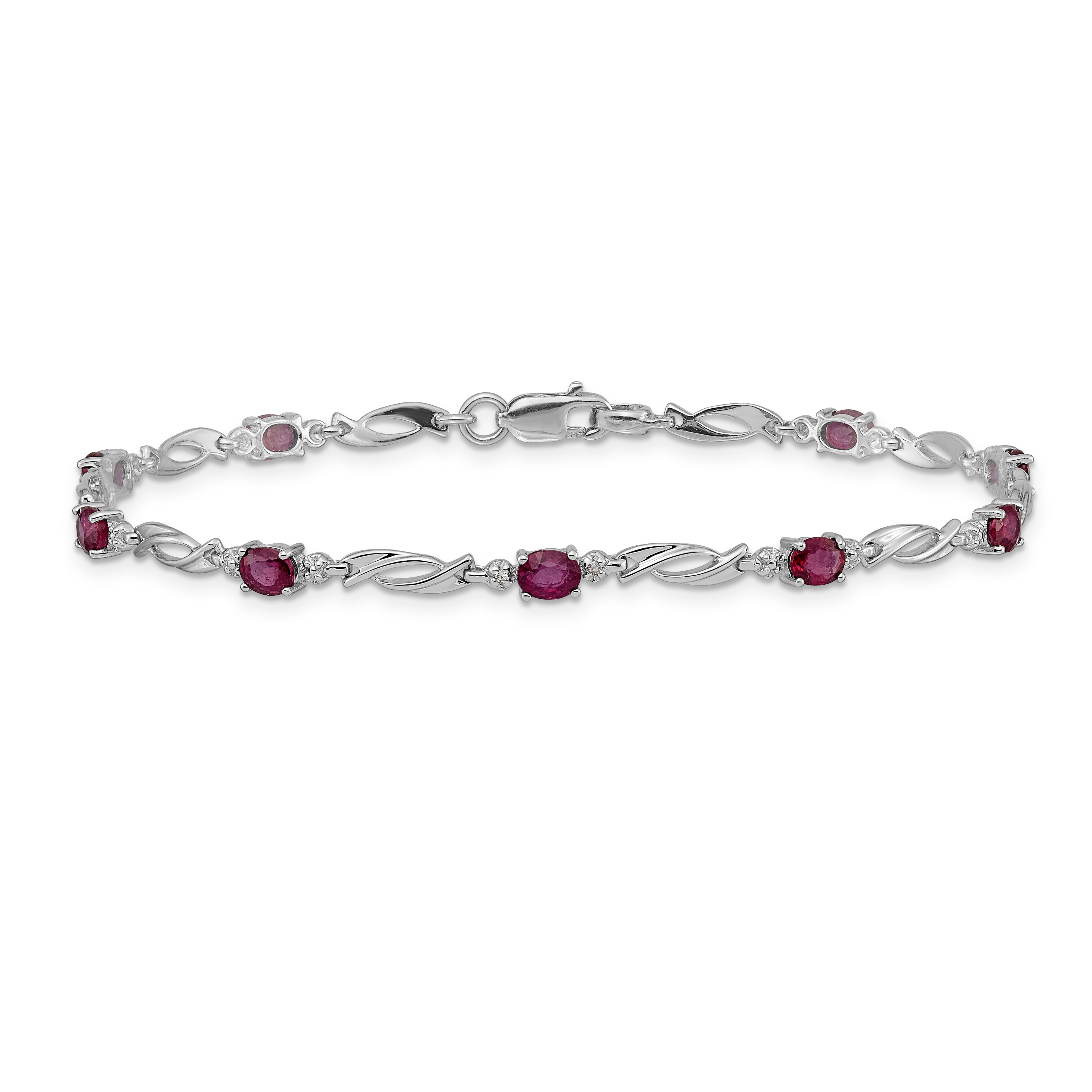 10K White Gold Diamond And Ruby Bracelet