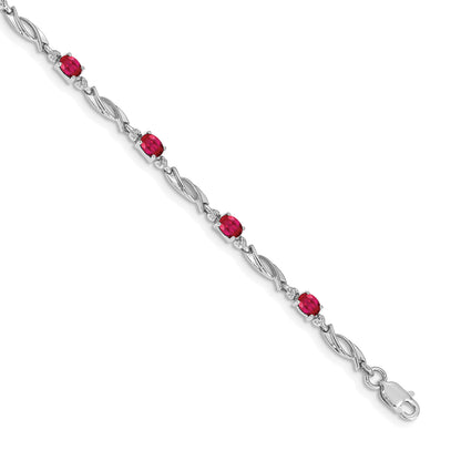 10K White Gold Diamond And Ruby Bracelet