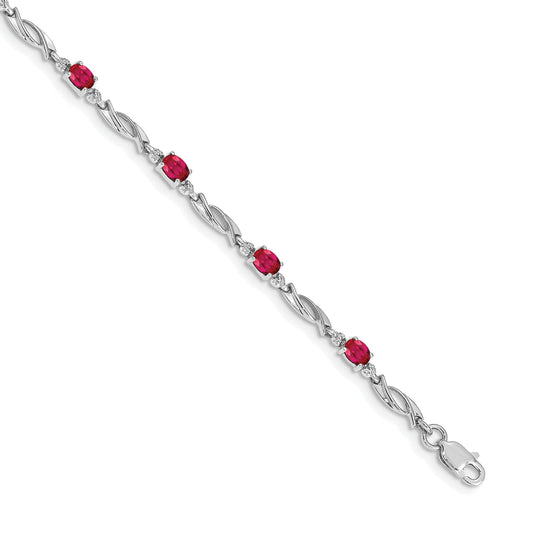10K White Gold Diamond And Ruby Bracelet