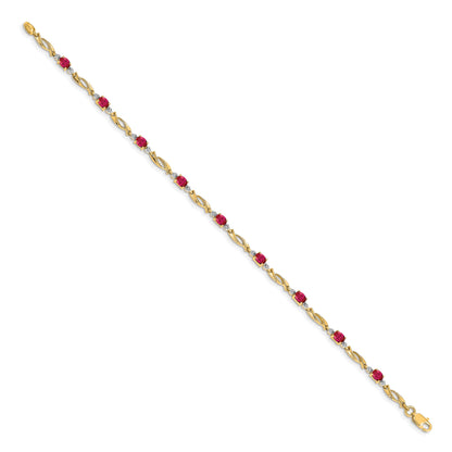 10K Yellow Gold Diamond And Oval Ruby Bracelet