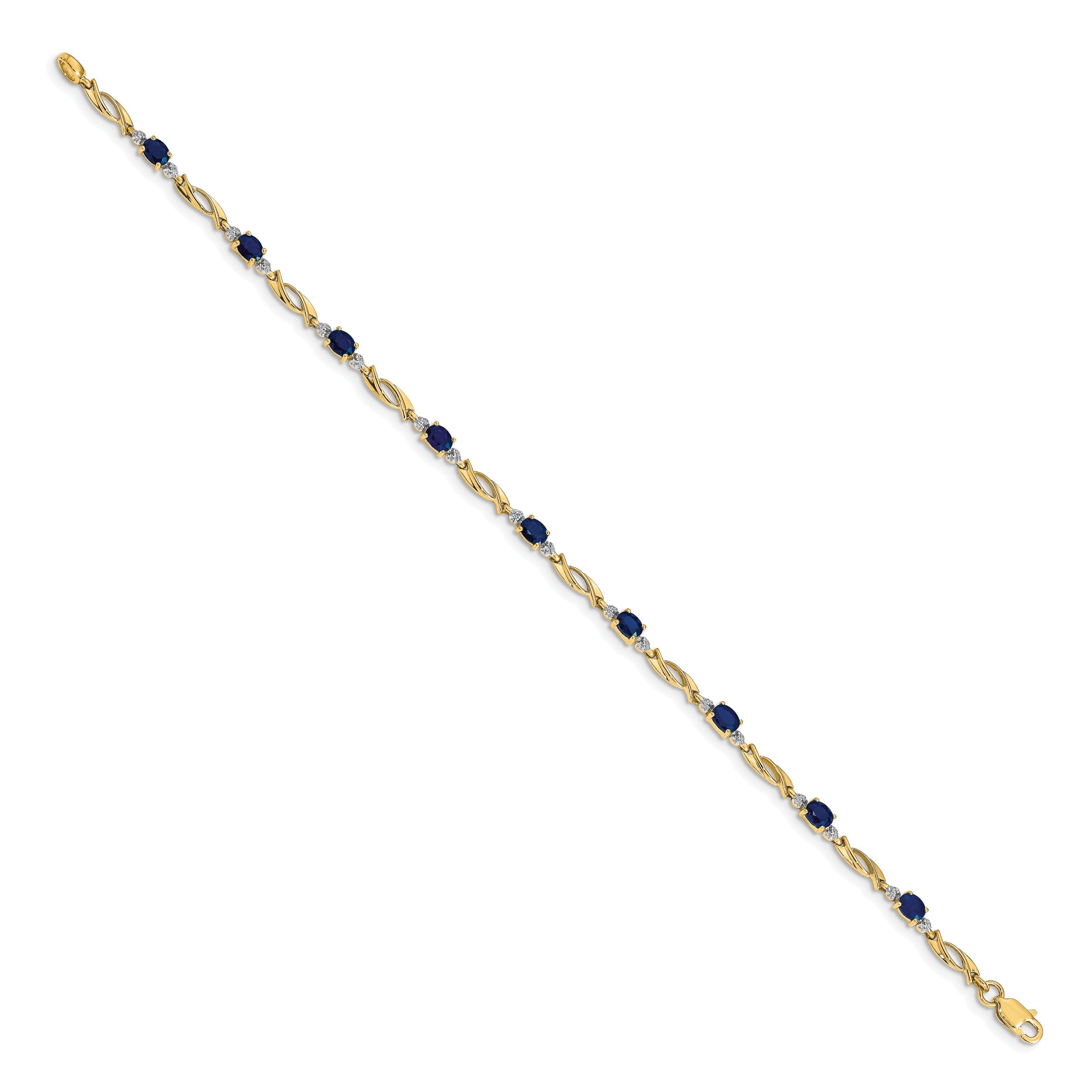 10K Yellow Gold Diamond And Oval Sapphire Bracelet
