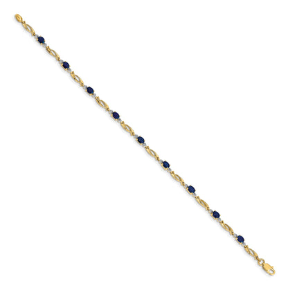 10K Yellow Gold Diamond And Oval Sapphire Bracelet