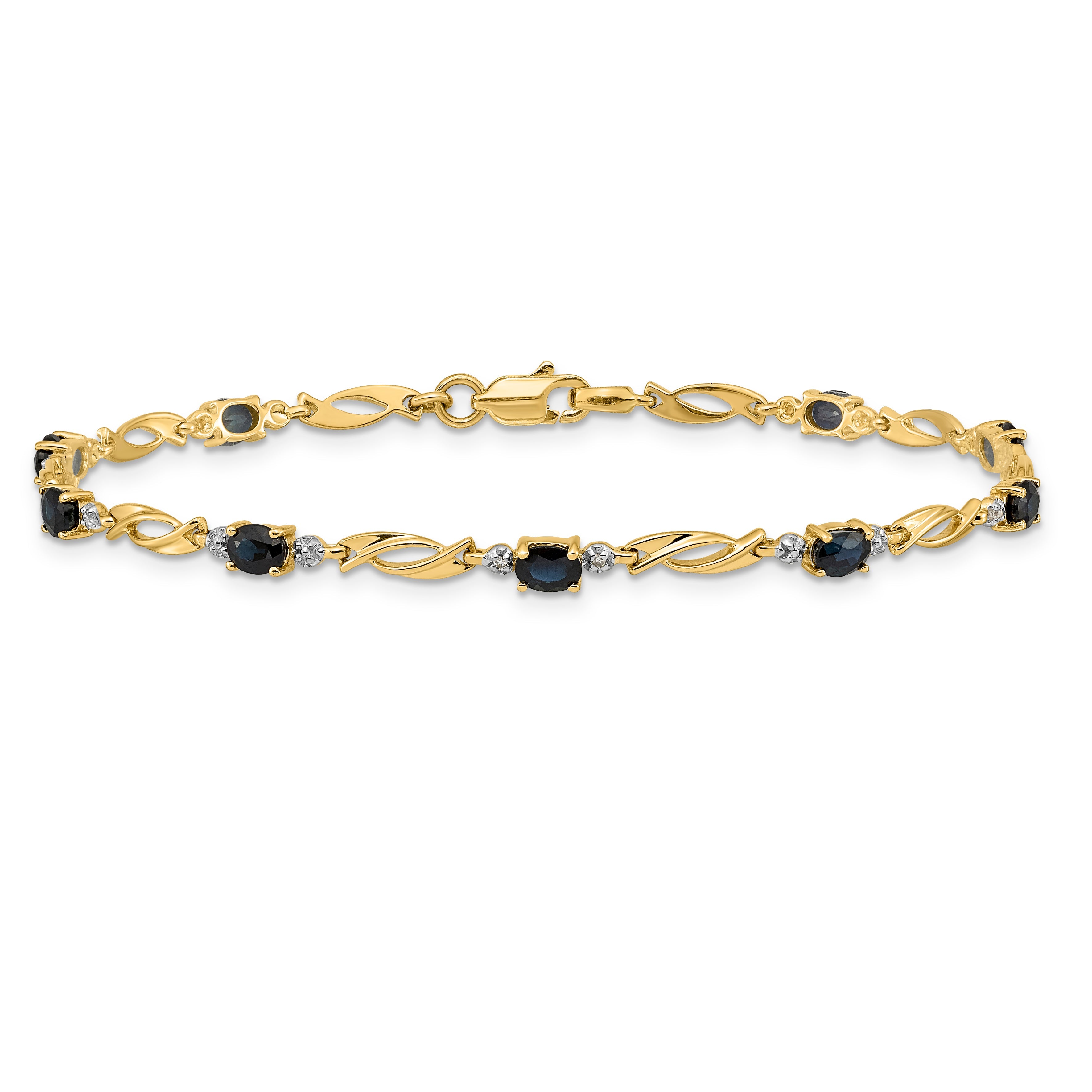 10K Yellow Gold Diamond And Oval Sapphire Bracelet